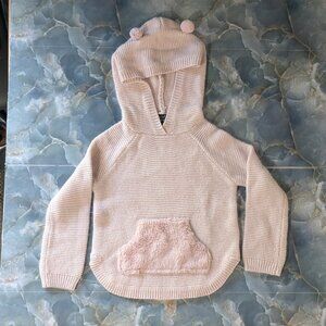 Victory Heart: Girls Shimmery Knit Hoodie with pom-pom ears